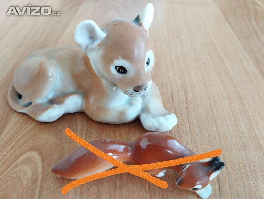 Figurální porcelán zvířátka  - lvice. Skleněná těžítka - motiv slunce a bublinky.