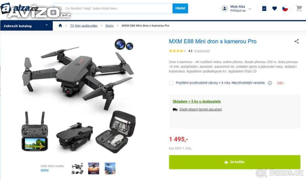 Dron E88 Pro - 2 kamery (vepředu a zespod)