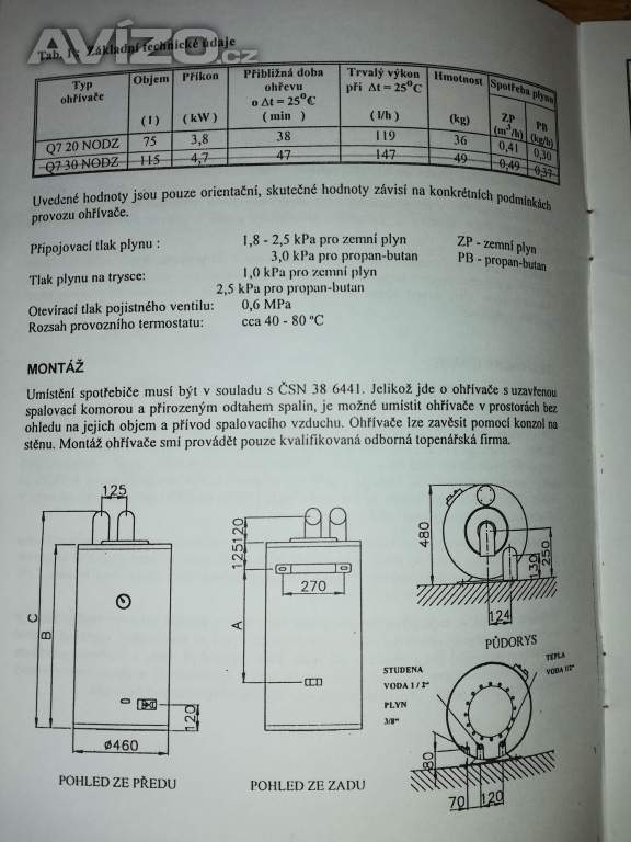 Plynový ohřívač vody Quantum Q7-20-NODZ, objem 75 l, nepouž.