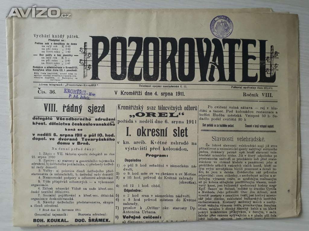  Pozorovatel 4. 8. 1911 - Kroměříž 