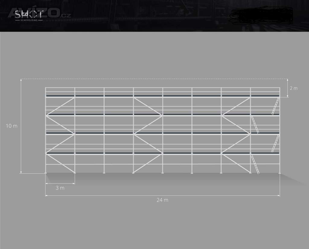 Nove fasádní lešení PLETTAC scaff 74 ~ 249,60m2