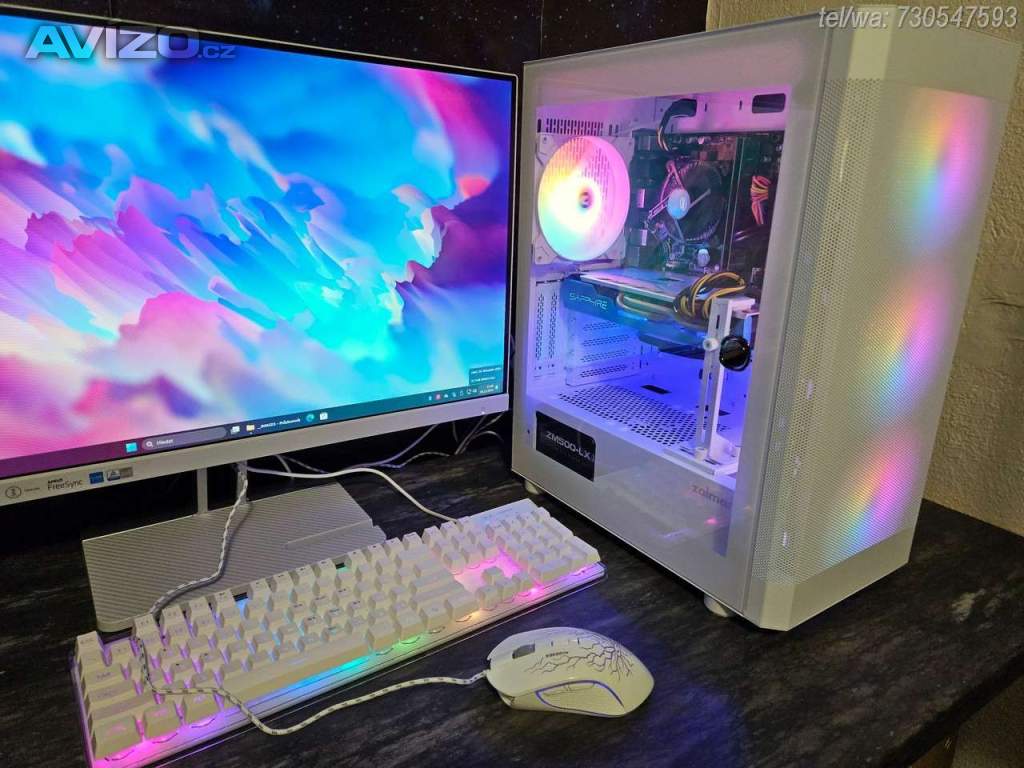 Bílé herní PC Intel Core i5 3.7GHz, RX580 8GB, 16GB, SSD 1TB, RGB,WIFI+BT, ZÁRUKA