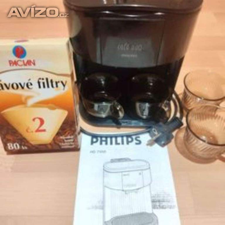 Kávovar / překapávač Philips + krabice filtrů + hrníčky