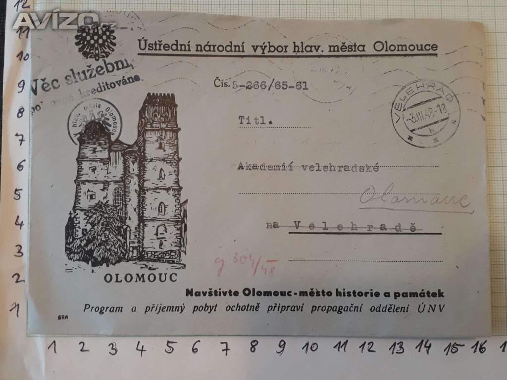 Ústřední národní výbor hlav. města Olomouce - obálka 1948 