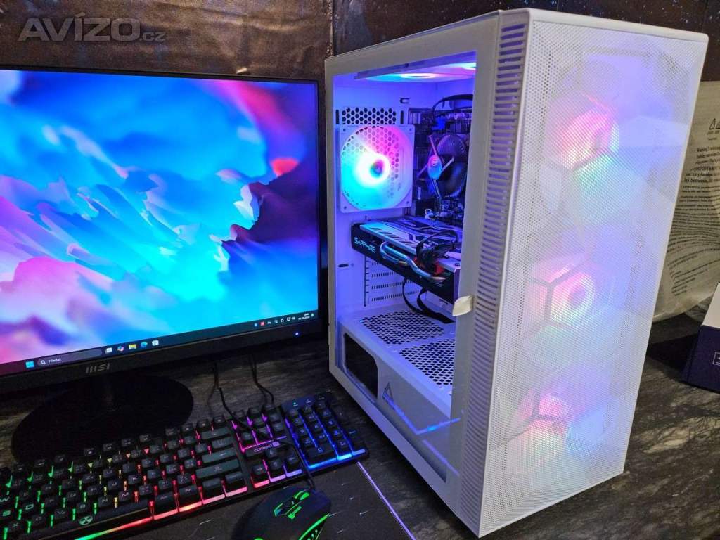 Bílé herní PC Intel Core i5 3.7GHz, RX580 8GB, 16GB, SSD 1TB, WIFI+BT, RGB, ZÁRUKA