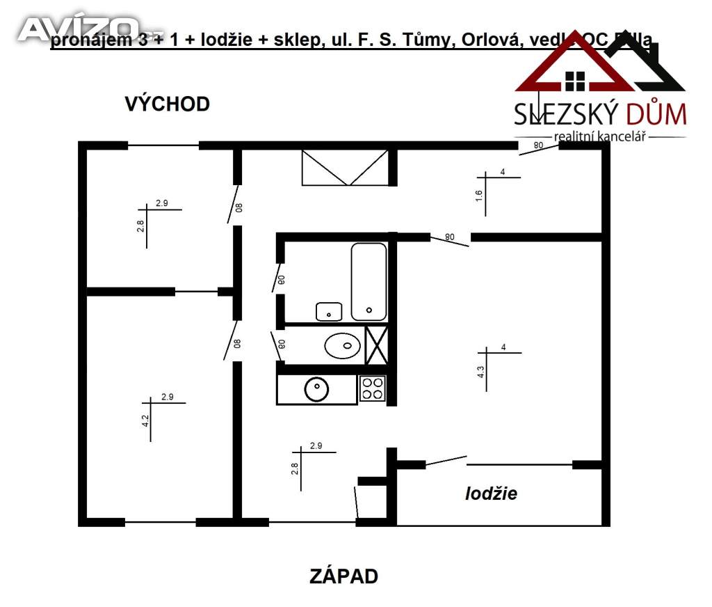 Pronájem, Byt 3+1/lodžie/sklep, 66 m2, ul. F. S. Tůmy, Orlová, část Lutyně